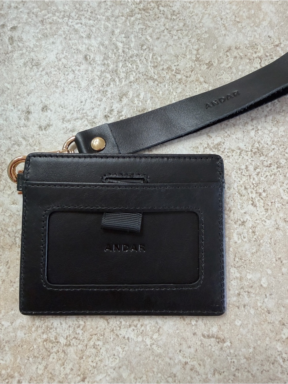 Andar Black Leather Card & Key Holder with Wrist Strap